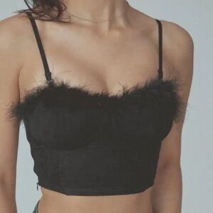 Klassy Network Black Feathered Crop Top